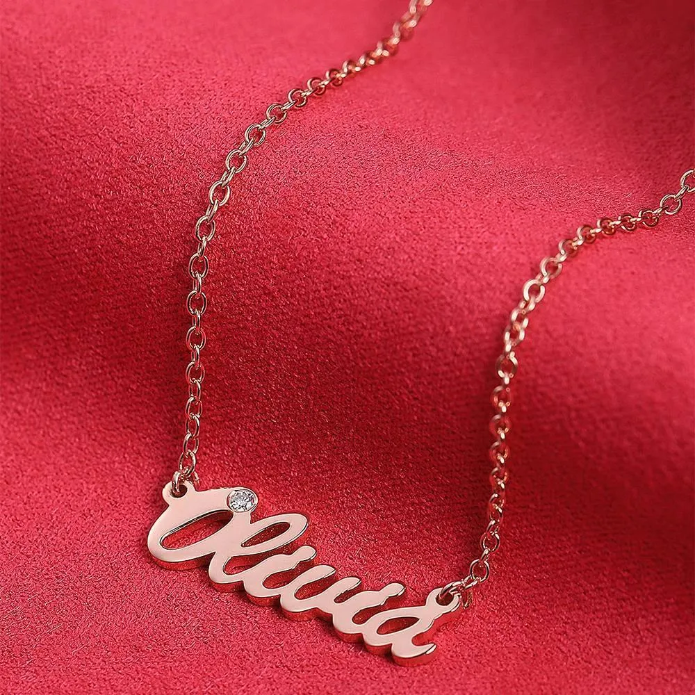 0.02ct Diamond Name Necklace Rose Gold Plated Silver