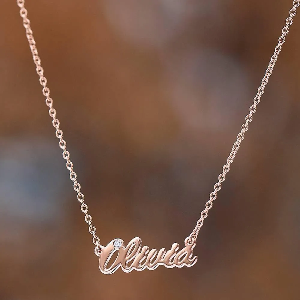 0.02ct Diamond Name Necklace Rose Gold Plated Silver