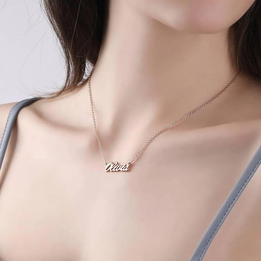 0.02ct Diamond Name Necklace Rose Gold Plated Silver