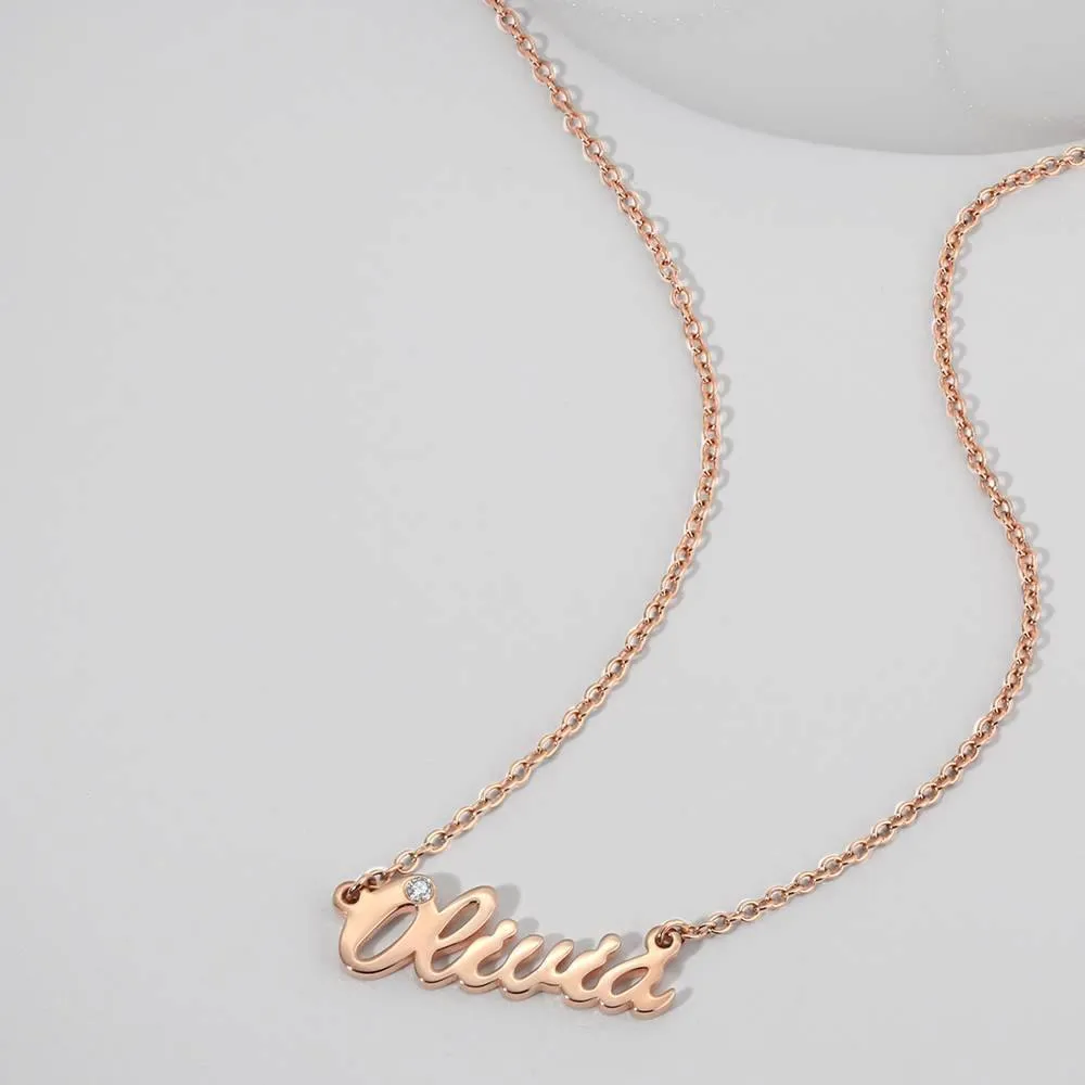 0.02ct Diamond Name Necklace Rose Gold Plated Silver