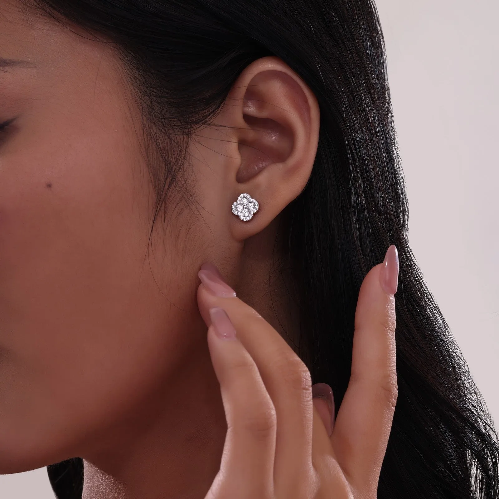 0.8 CTW Flower Halo Stud Earrings