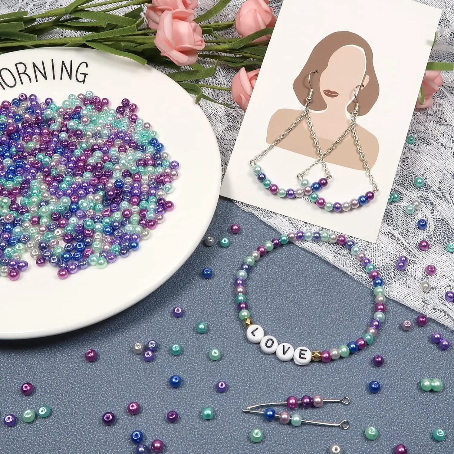 1000Pcs 4Mm Pearl Beads Multi Colors Loose round Glass Pearl Beads Spacer Beads for DIY Craft Necklaces Bracelets Jewelry Making