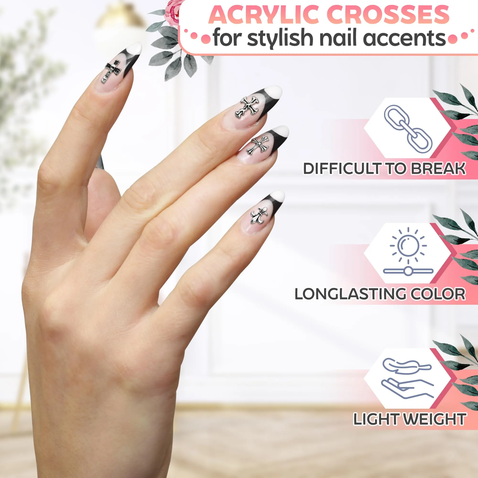 100Pcs Cross Nail Charms for Nails Accessories - Metal Nail Charms for Nails Design Nail Art Supplies for Women Goth Nail Art Charms Nails Accessories Professional - Nail Cross Charms for Nails