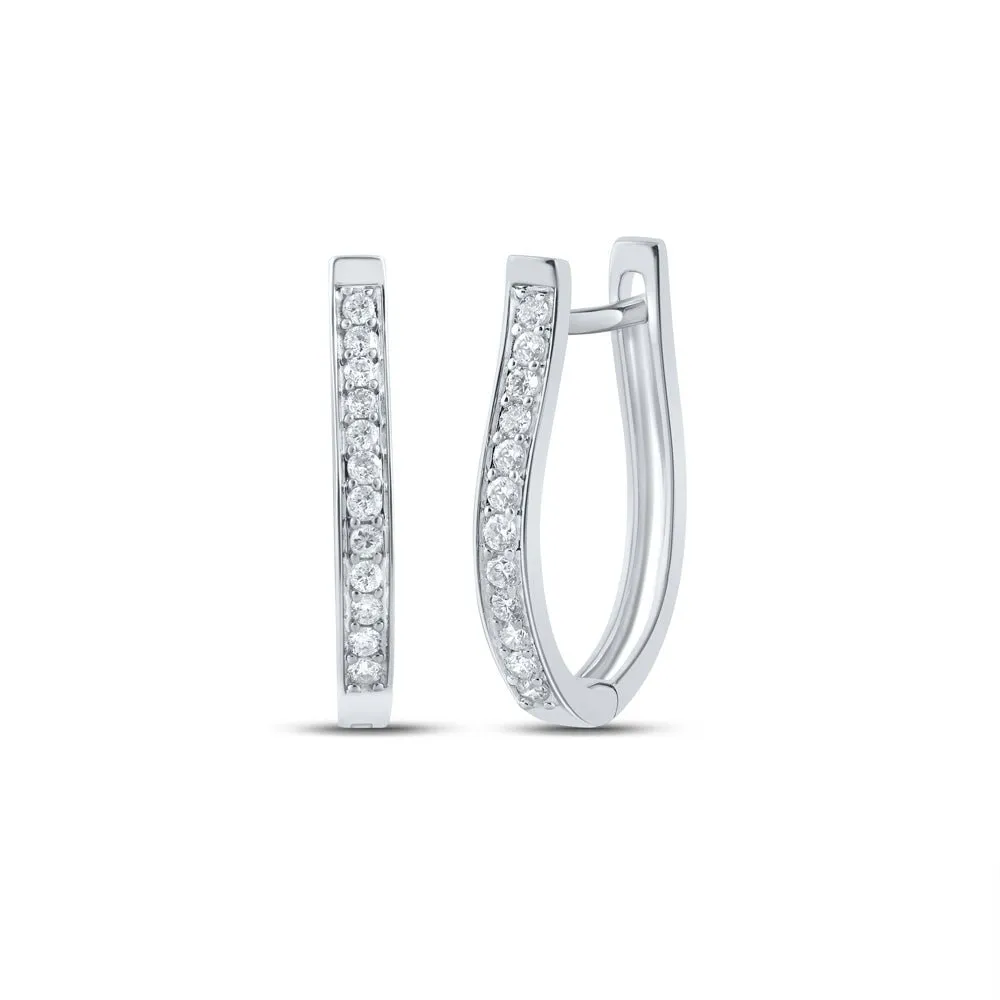 10kt White Gold Diamond Oblong Hoop Earrings - Timeless Elegance in Motion