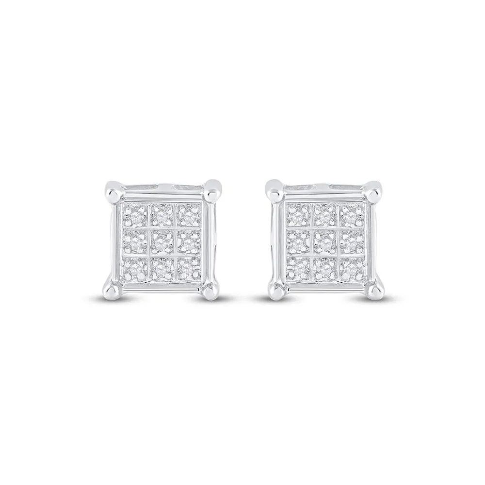 10kt White Gold Square Diamond Earrings - Timeless Elegance and Sparkling Sophistication