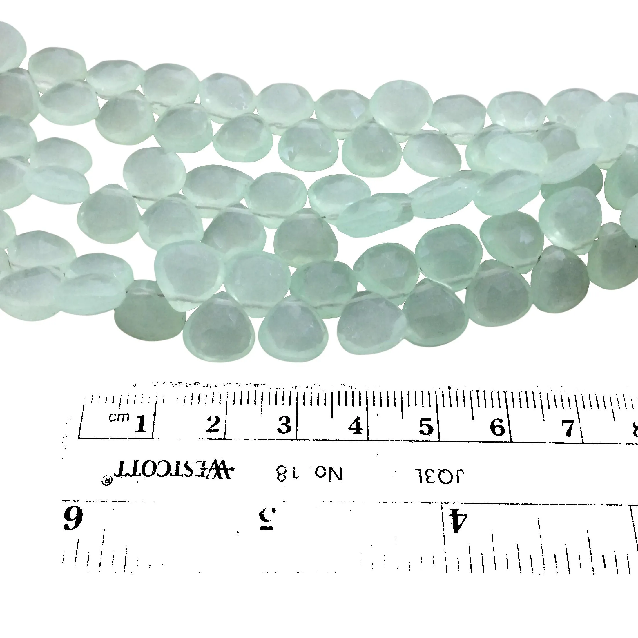 10mm Faceted Natural Mint Green Chalcedony Heart/Teardrop Shaped Beads - Sold by 8" Strands (Approx. 40 Beads) - Hand-Cut Indian Gemstone