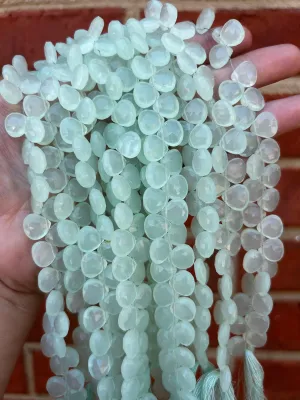 10mm Faceted Natural Mint Green Chalcedony Heart/Teardrop Shaped Beads - Sold by 8" Strands (Approx. 40 Beads) - Hand-Cut Indian Gemstone