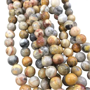 10mm Smooth Round/Ball Shaped Multicolor Yellow Crazy Lace Agate Beads - 15.25" Strand (Approx. 39 Beads) - Natural Semi-Precious Gemstone
