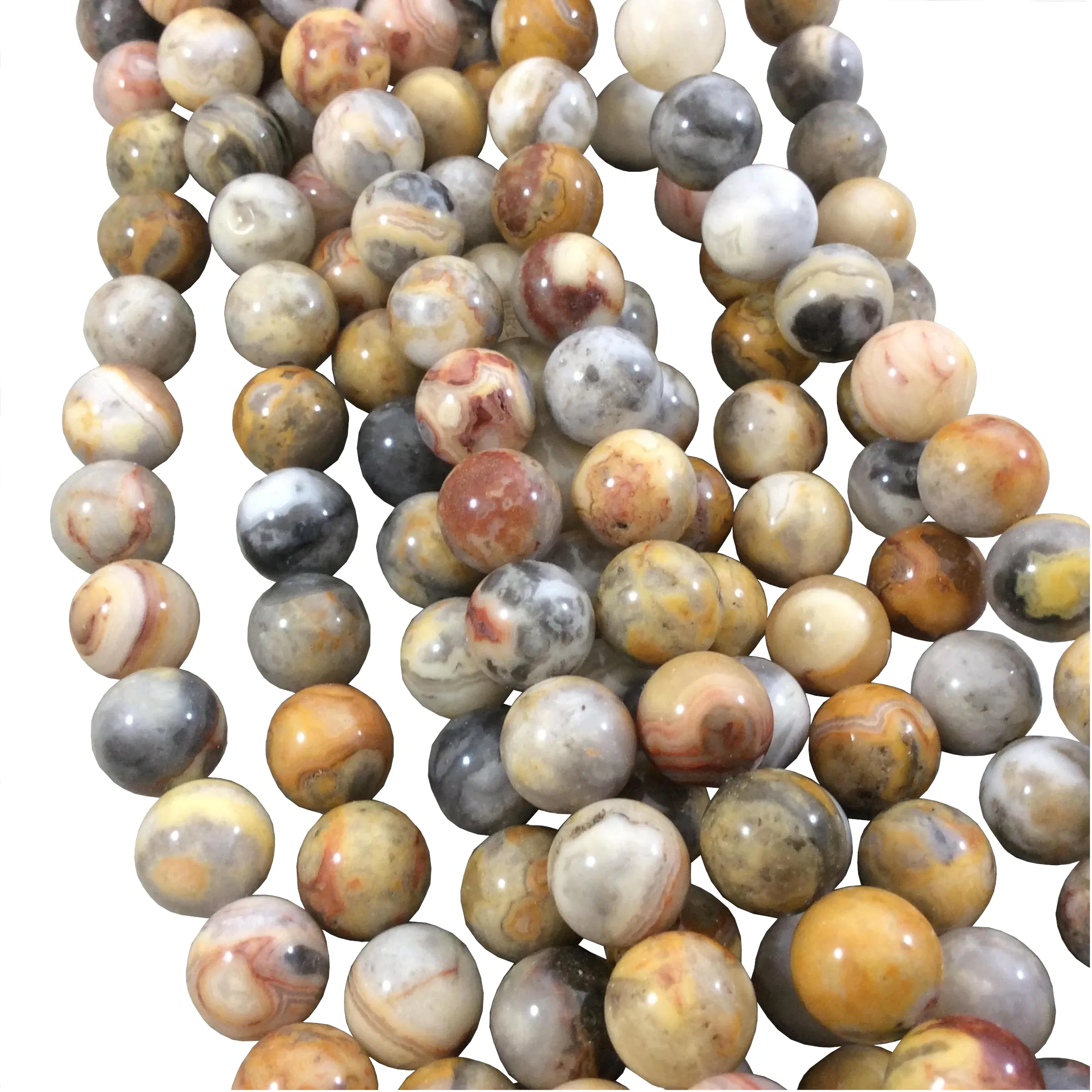 10mm Smooth Round/Ball Shaped Multicolor Yellow Crazy Lace Agate Beads - 15.25" Strand (Approx. 39 Beads) - Natural Semi-Precious Gemstone