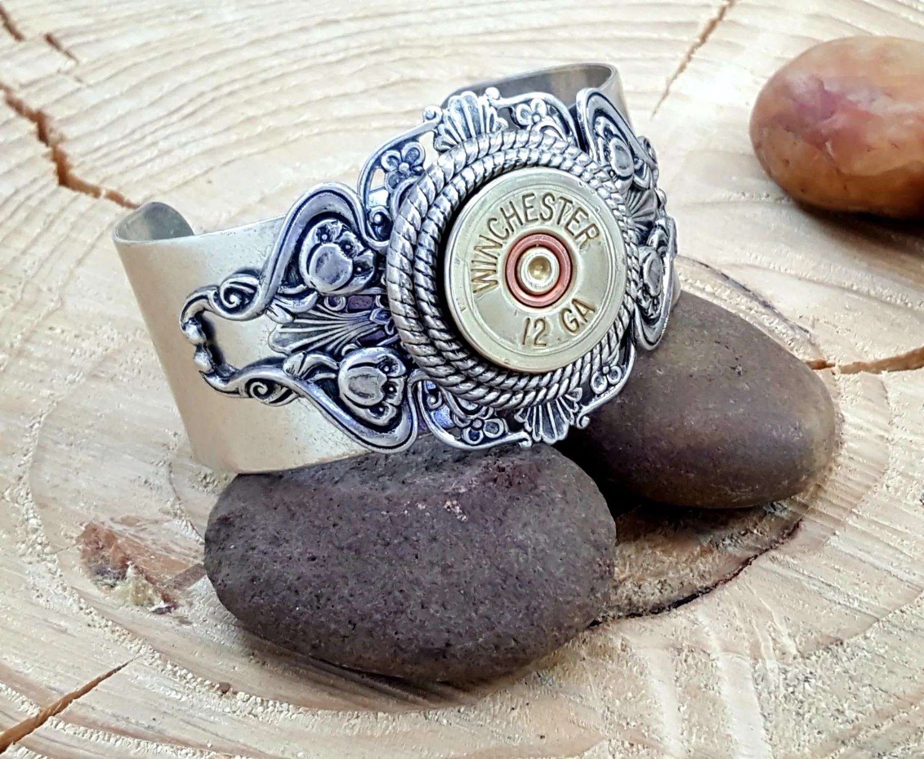 12 Gauge Stacked Filigree Silver Shotshell Cuff Bracelet