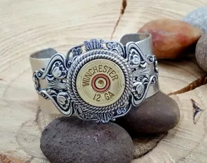 12 Gauge Stacked Filigree Silver Shotshell Cuff Bracelet