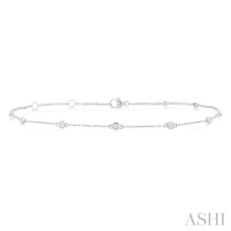 1/4 ctw Bezel Set Round Cut Diamond Station Anklet in 10K White Gold