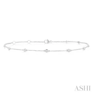 1/4 ctw Bezel Set Round Cut Diamond Station Anklet in 10K White Gold