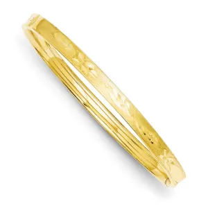 14K Gold Diamond-Cut Hinged Bangle with Safety Bar Elegance