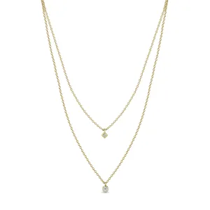 14k Round & Princess Diamond Bezel Layered Chain Necklace