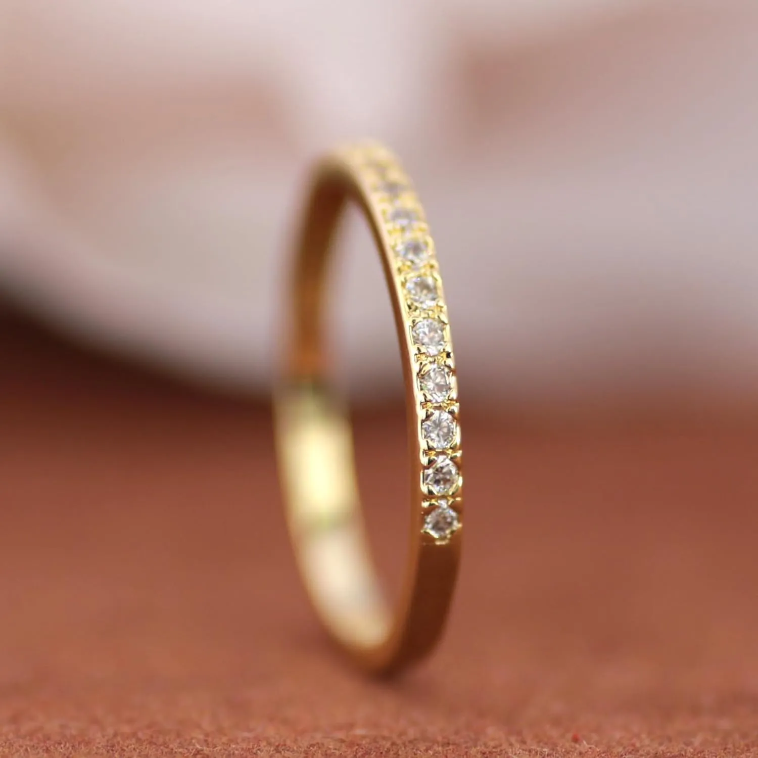 14K Solid Gold Moissanite Wedding Bands, 14K Gold Ring, 2mm Stacking Rings, 14K Gold Eternity Wedding Rings