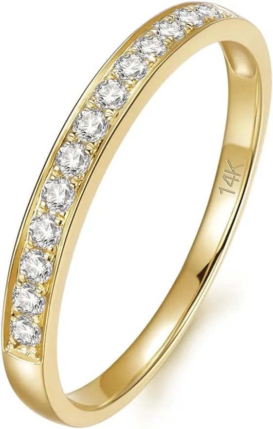 14K Solid Gold Moissanite Wedding Bands, 14K Gold Ring, 2mm Stacking Rings, 14K Gold Eternity Wedding Rings
