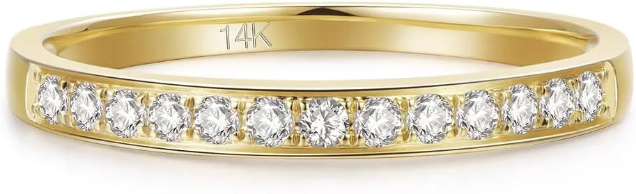 14K Solid Gold Moissanite Wedding Bands, 14K Gold Ring, 2mm Stacking Rings, 14K Gold Eternity Wedding Rings