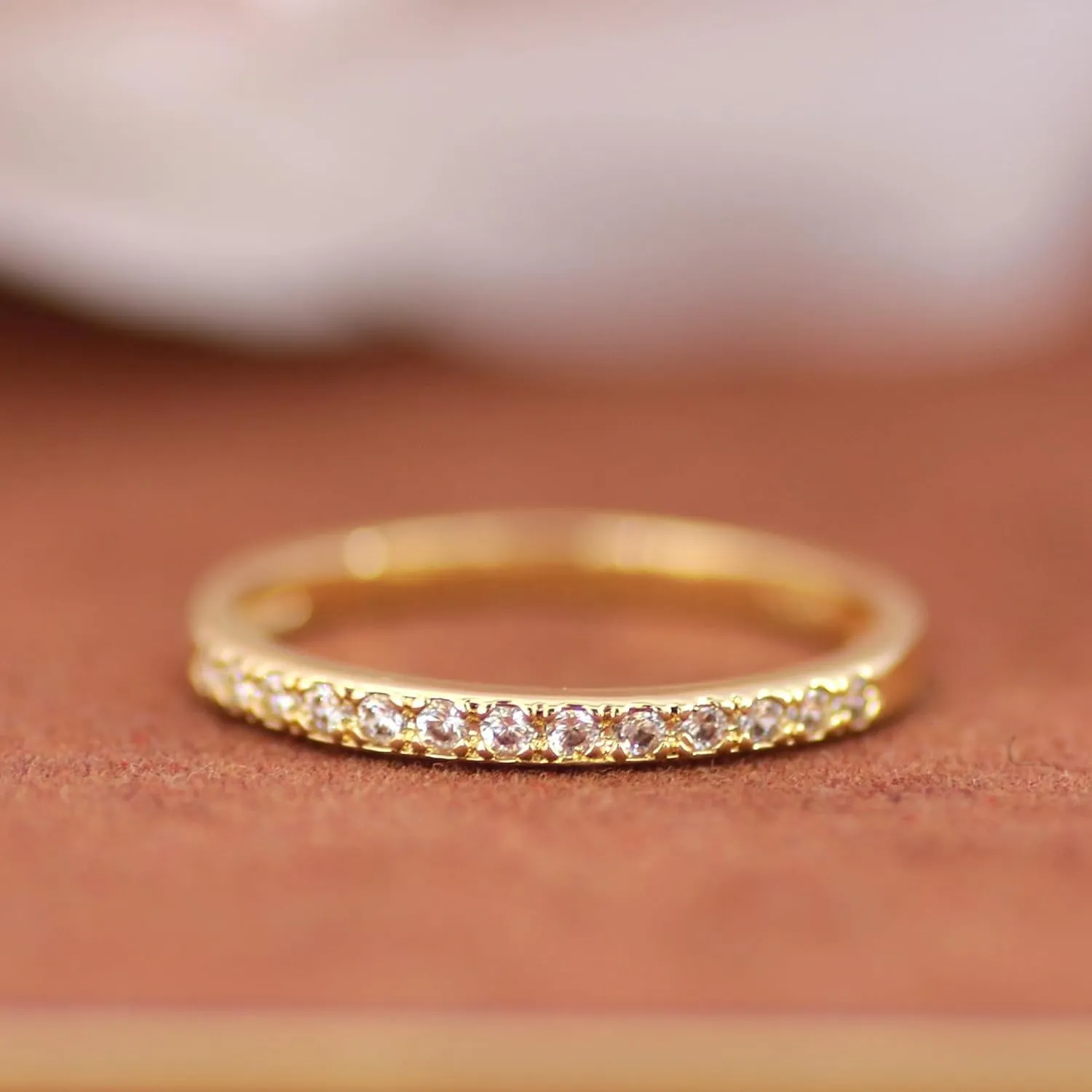 14K Solid Gold Moissanite Wedding Bands, 14K Gold Ring, 2mm Stacking Rings, 14K Gold Eternity Wedding Rings
