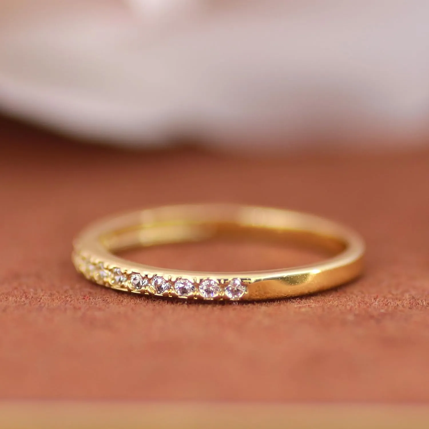 14K Solid Gold Moissanite Wedding Bands, 14K Gold Ring, 2mm Stacking Rings, 14K Gold Eternity Wedding Rings