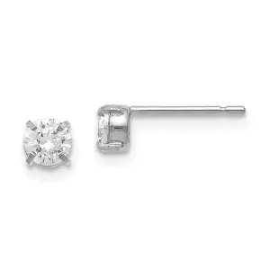**14K White Gold CZ Stud Earrings, Polished 4mm Round, Elegant & Timeless**