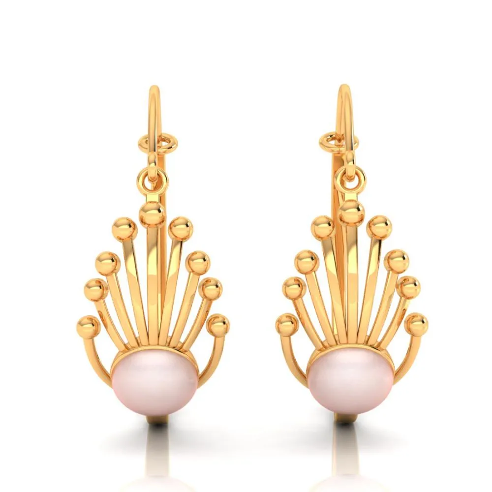 18k Gold Earrings With A Very Beautiful Design Featuring A Spherical Bead In Between