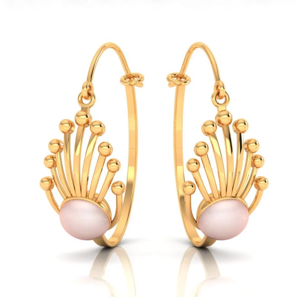 18k Gold Earrings With A Very Beautiful Design Featuring A Spherical Bead In Between