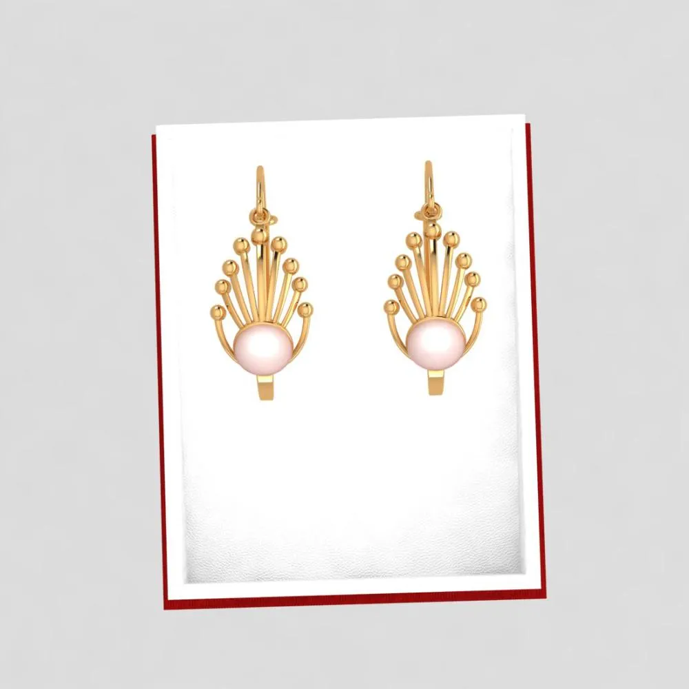 18k Gold Earrings With A Very Beautiful Design Featuring A Spherical Bead In Between