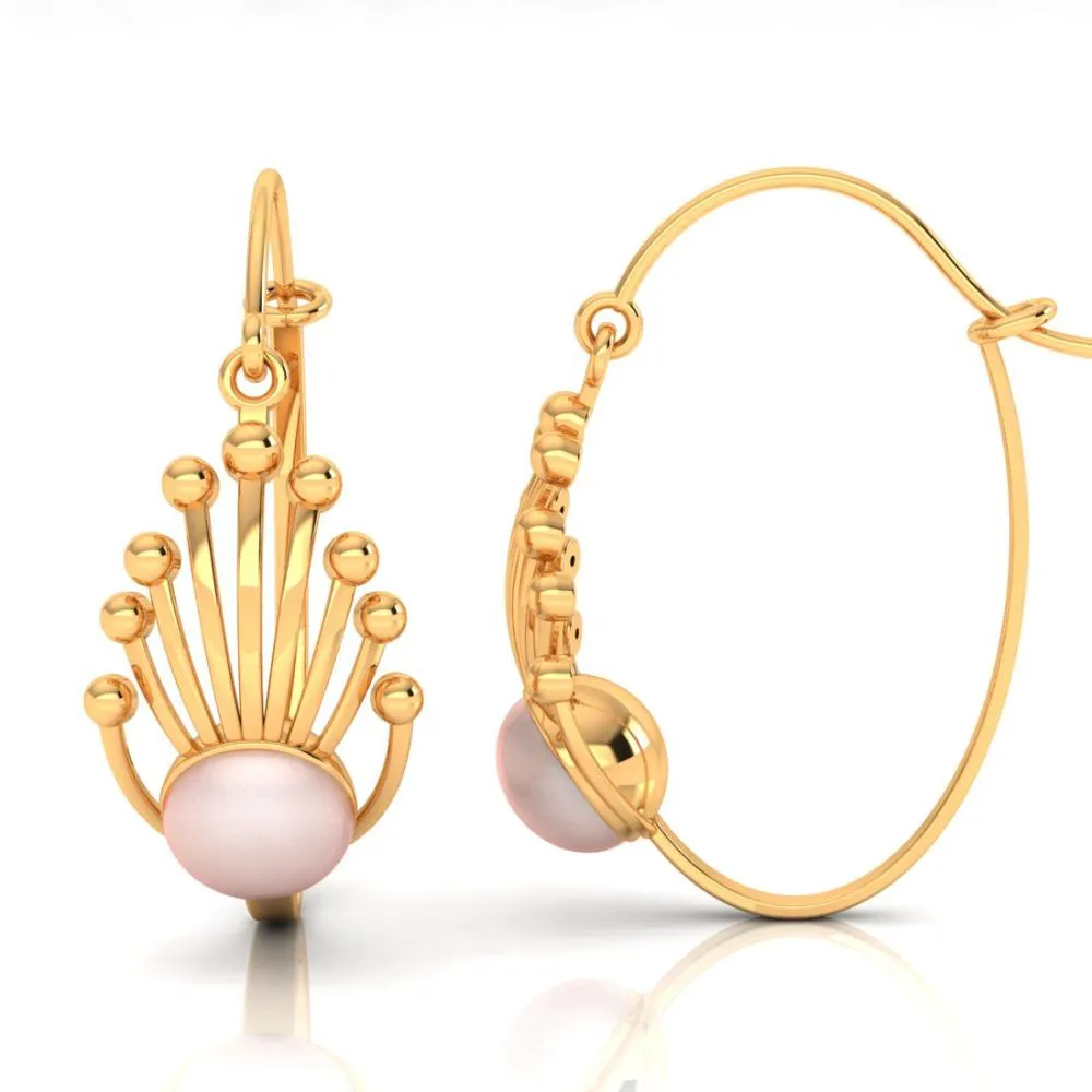 18k Gold Earrings With A Very Beautiful Design Featuring A Spherical Bead In Between