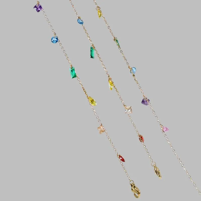 18k Gold Plated Stainless Steel CZ Charm Anklet Bracelet for Women