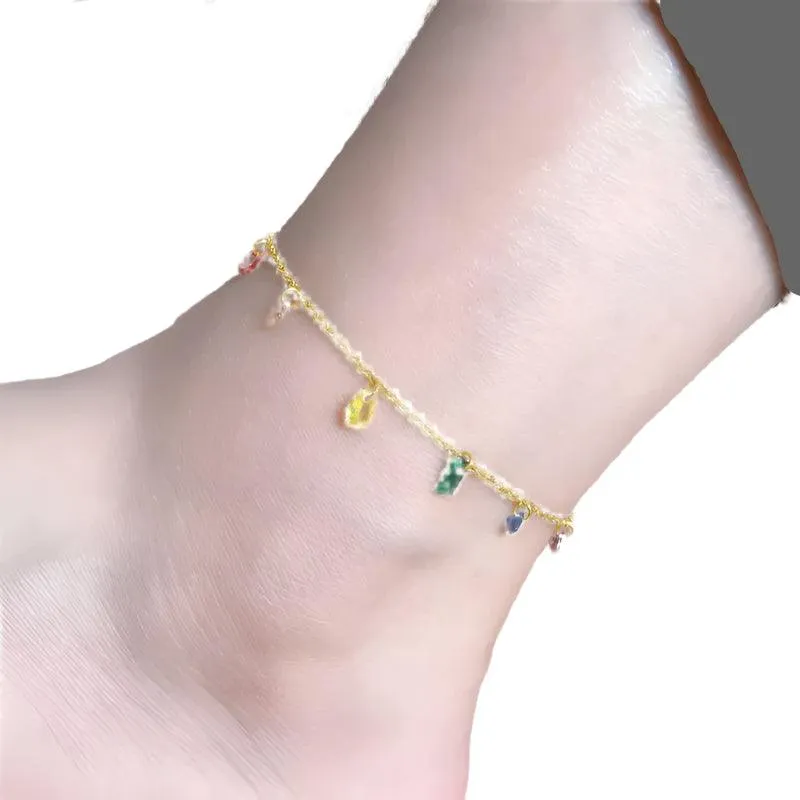 18k Gold Plated Stainless Steel CZ Charm Anklet Bracelet for Women