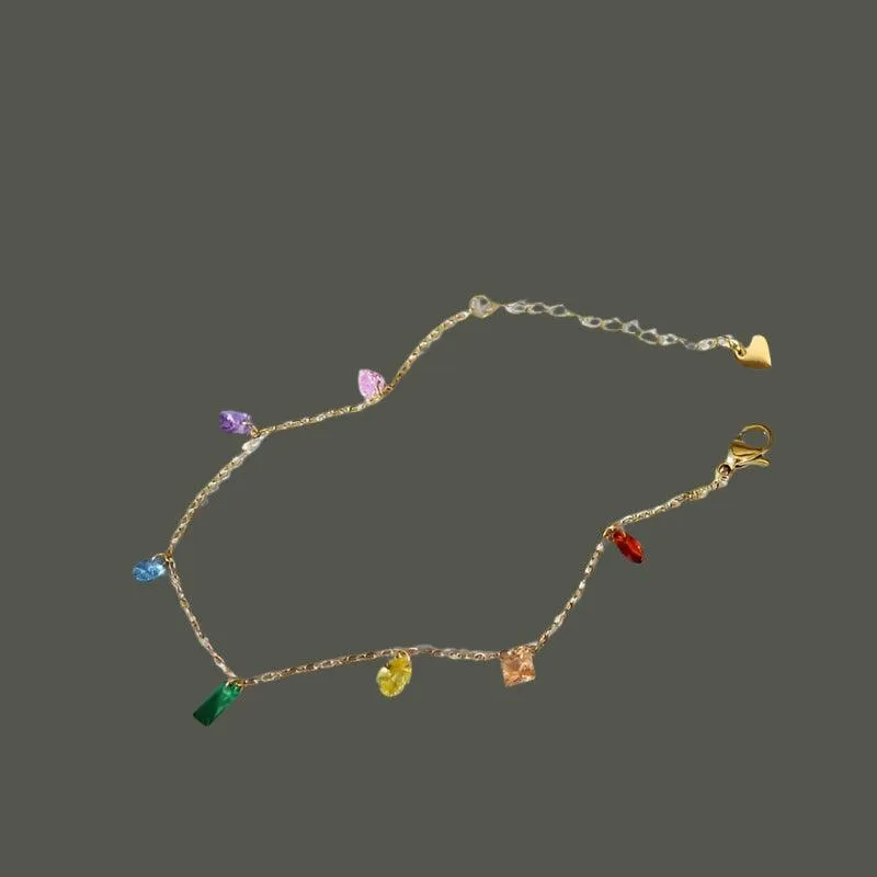 18k Gold Plated Stainless Steel CZ Charm Anklet Bracelet for Women