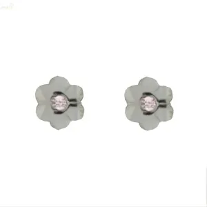 18K Solid White Gold Flower Pink Zirconia Screwback Earrings