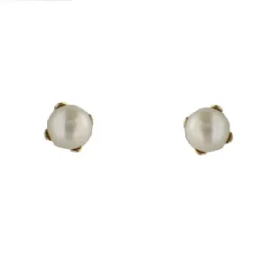18K Solid Yellow Gold 3mm. Cultivated Pearl Stud Covered Screwback Earrings