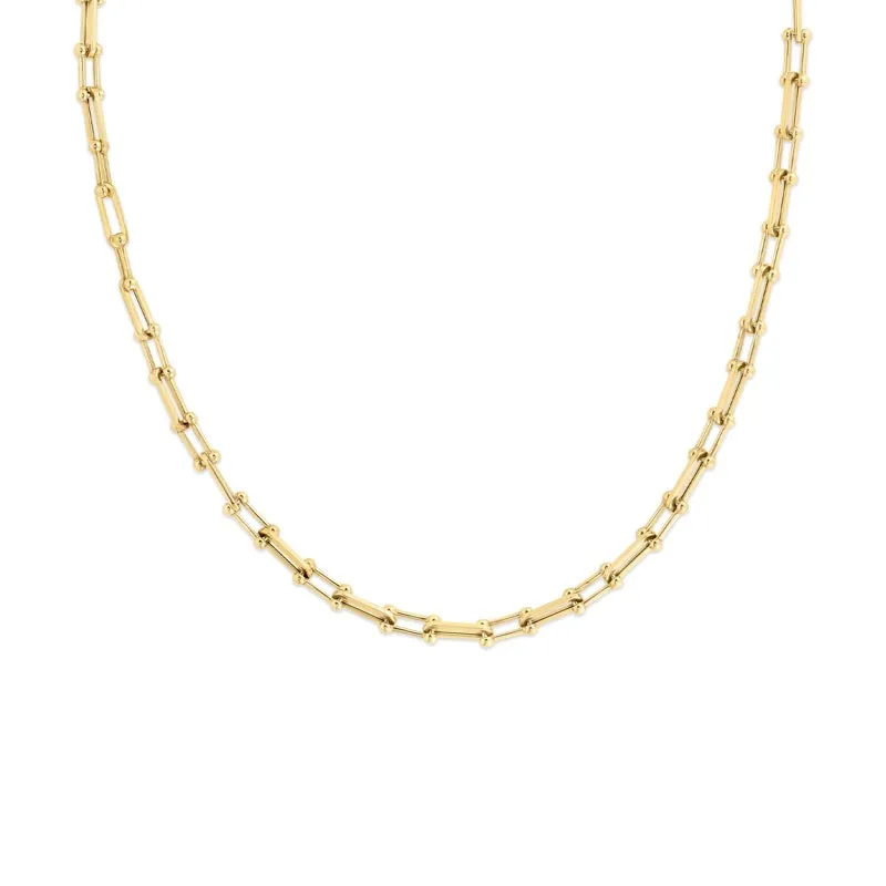18K Yellow Designer Gold Alternating Beaded End and Paperclip Link Chain