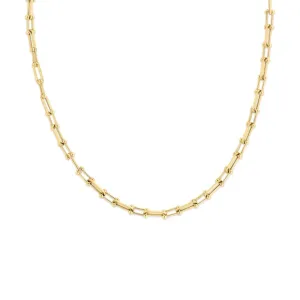 18K Yellow Designer Gold Alternating Beaded End and Paperclip Link Chain