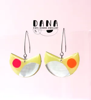 20% OFF 2 pairs left / PACMAN in pastel yellow, hot pink and neon orange / upcycled from your old records