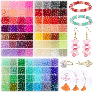 2100 Pieces 8Mm round Glass Beads for Bracelets, 84 Colors Crystal Glass Beads for Jewelry Making and DIY Crafts