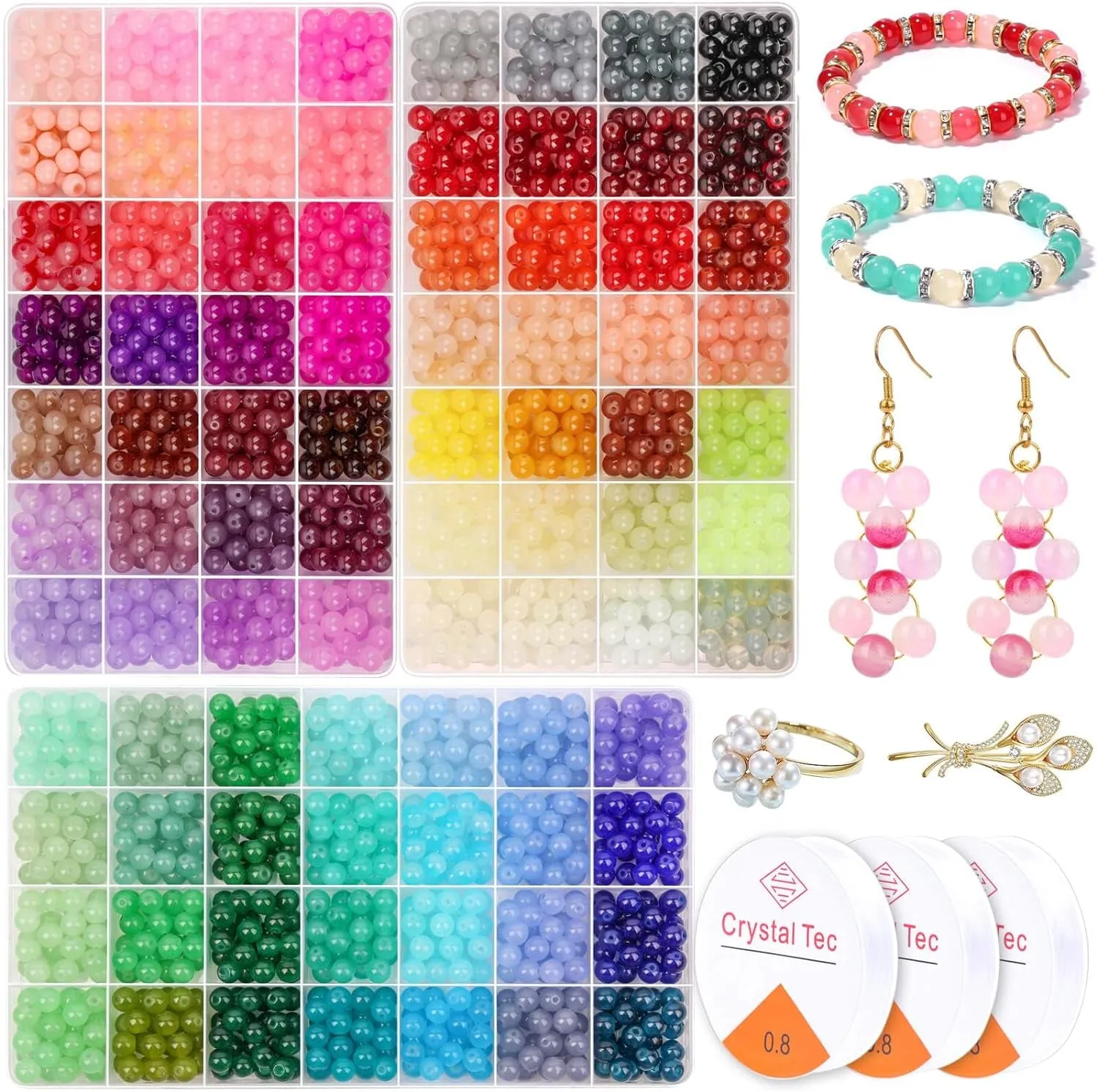 2100 Pieces 8Mm round Glass Beads for Bracelets, 84 Colors Crystal Glass Beads for Jewelry Making and DIY Crafts