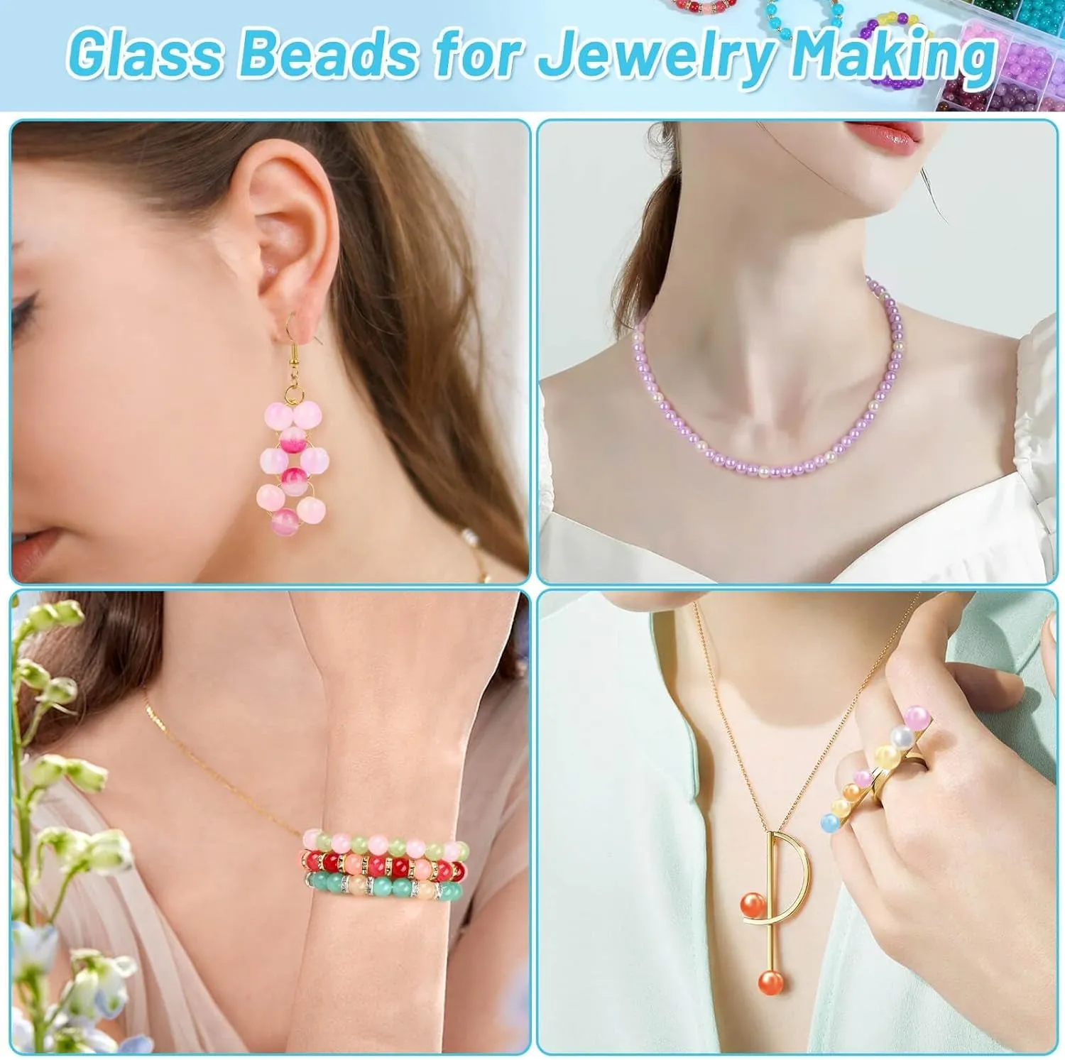 2100 Pieces 8Mm round Glass Beads for Bracelets, 84 Colors Crystal Glass Beads for Jewelry Making and DIY Crafts