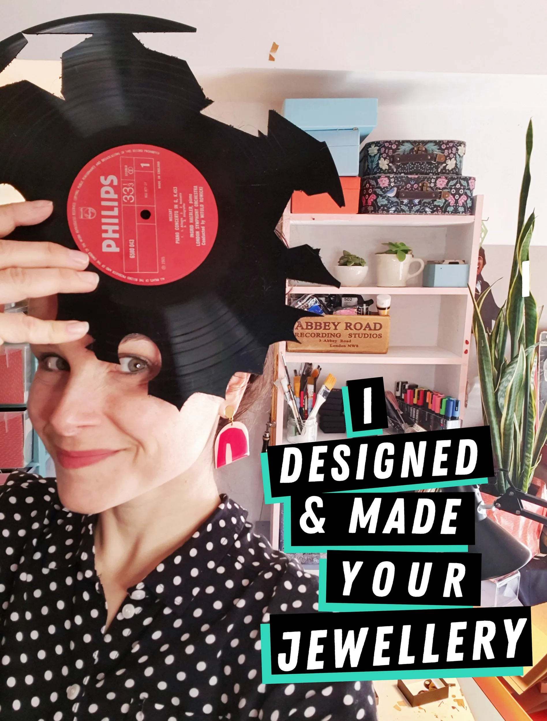 40% OFF /modern vinyl record necklace in light pink, copper and recycled magazine paper
