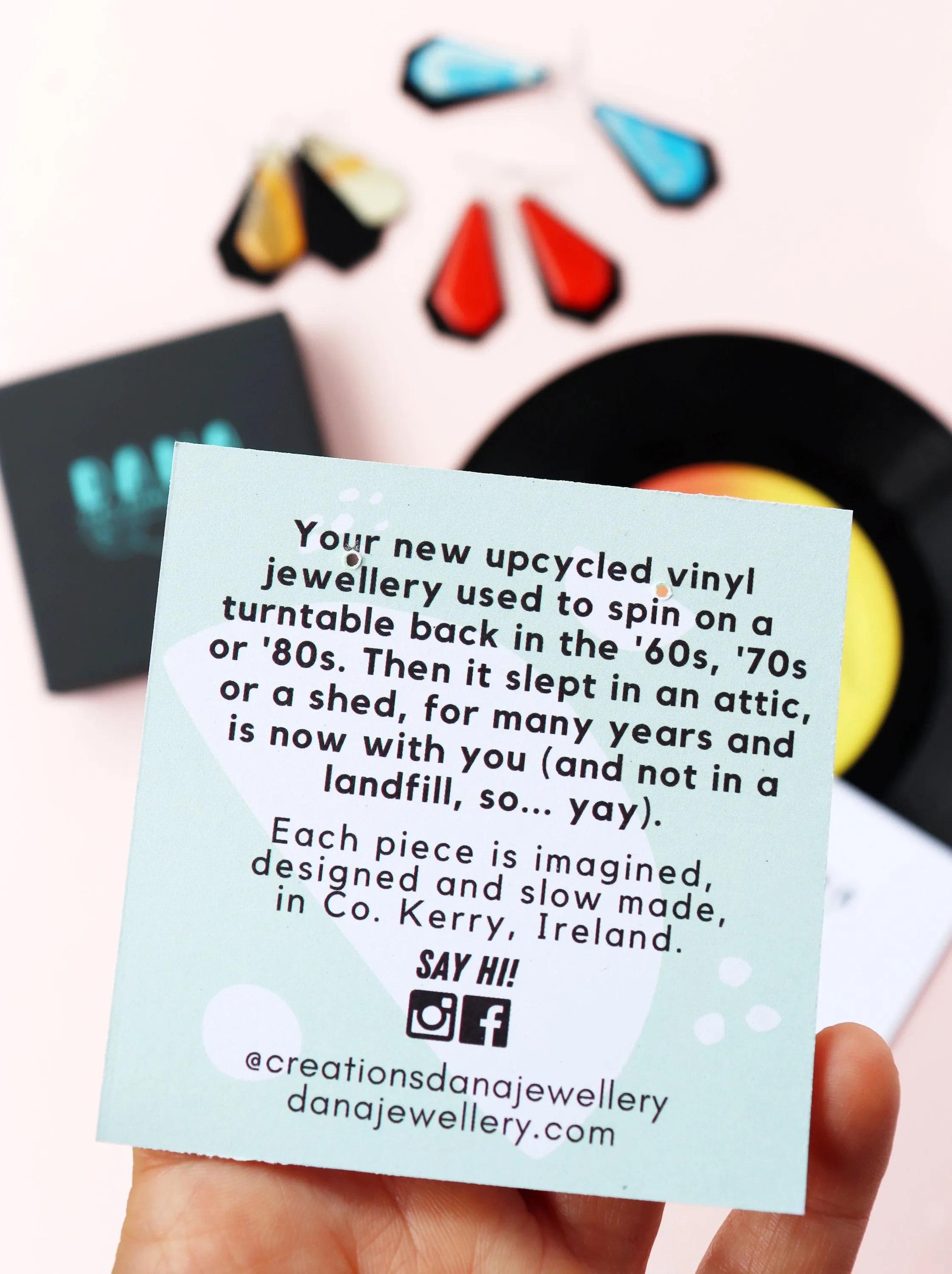 40% OFF Upcycled vinyl record earrings in tealy turquoise black and copper / unique Irish design