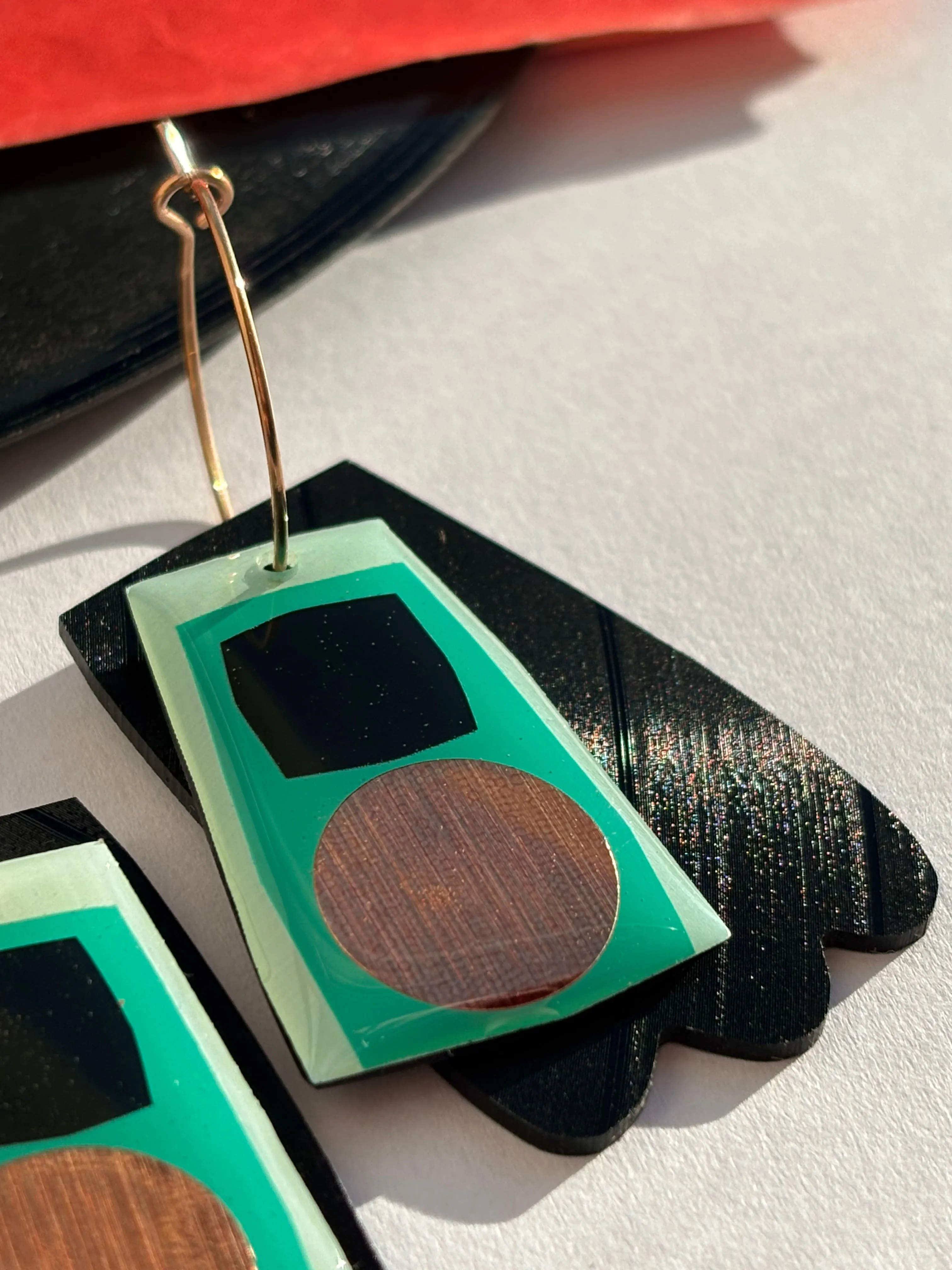 40% OFF Upcycled vinyl record earrings in tealy turquoise black and copper / unique Irish design