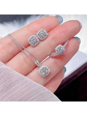 4pcs Set Stud Earrings Pendant Necklace and Ring
