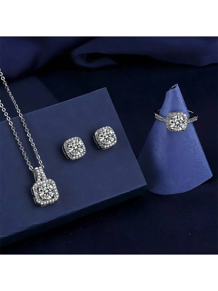 4pcs Set Stud Earrings Pendant Necklace and Ring