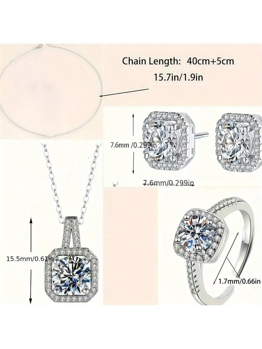 4pcs Set Stud Earrings Pendant Necklace and Ring