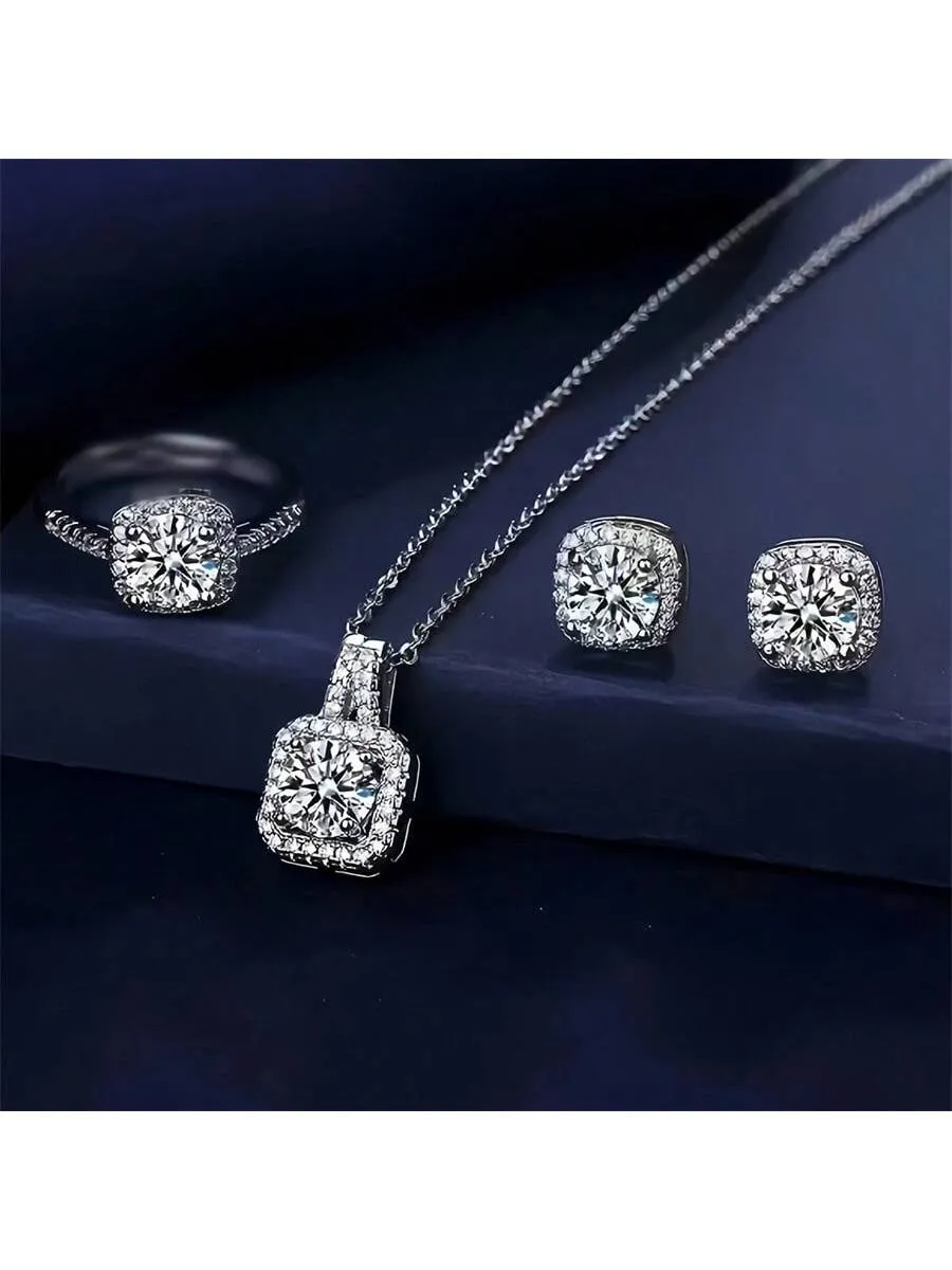 4pcs Set Stud Earrings Pendant Necklace and Ring