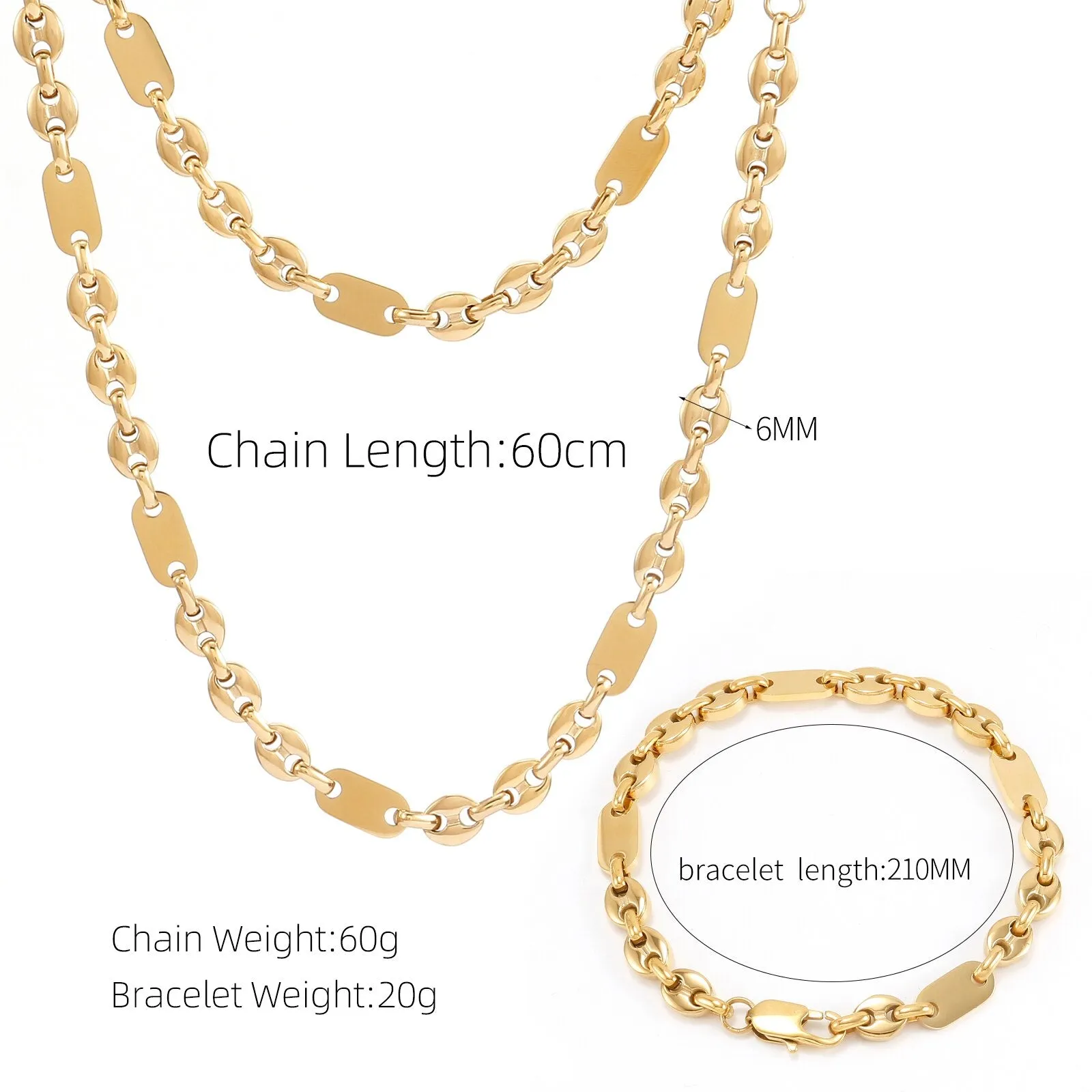 6mm Granny Chic Coffee Beans Chain Necklace for Women Men