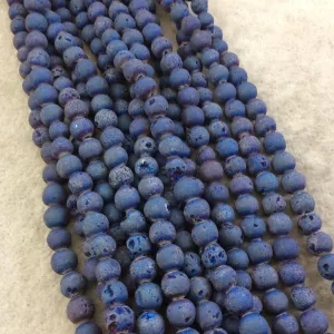 6mm Matte Finish Premium Pale Blue Titanium Druzy Agate Round/Ball Shaped Beads with 1mm Holes - Sold by 15.5" Strands (Approx. 66 Beads)