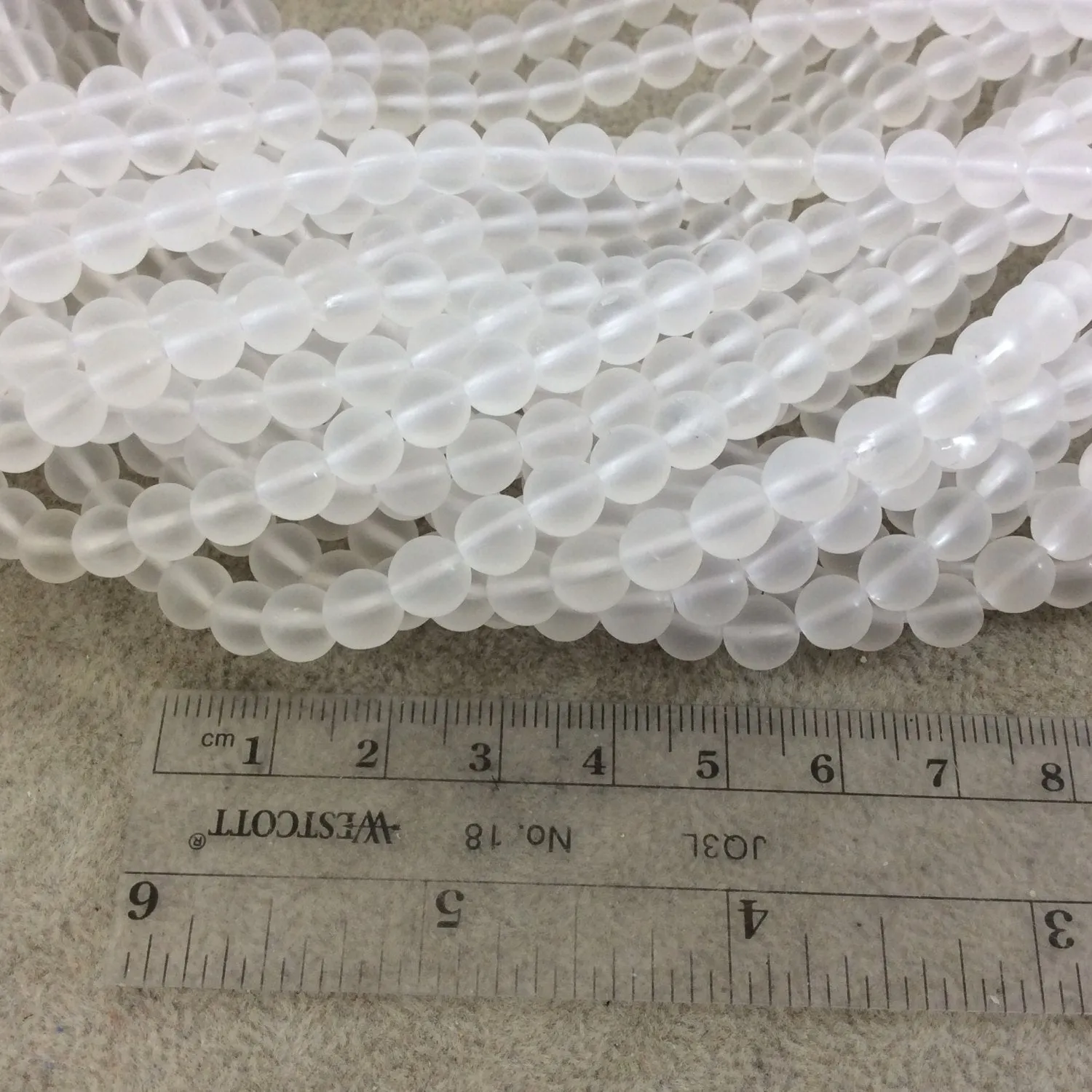 6mm Matte Natural Clear Quartz Round/Ball Shaped Beads with 1mm Holes - Sold by 15" Strands (Approx. 61 Beads) - Quality Gemstone